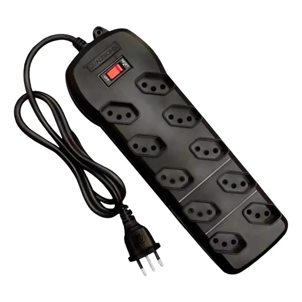 Filtro de Linha 10 Tomadas Preto Cabo 1,20m Qualitronix QFL10P Extensão Elétrica Várias Tomadas em Oferta na Shopee