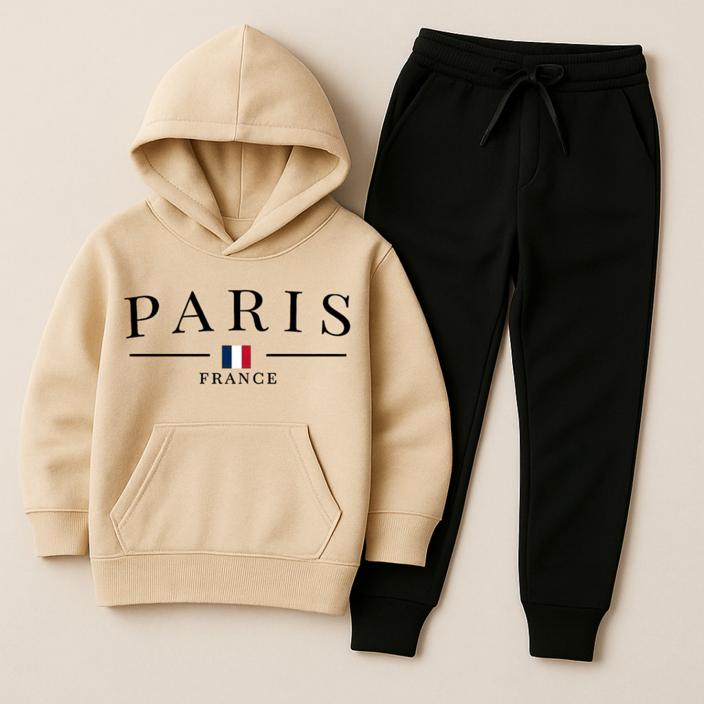 Conjunto Moletom Infantil Estampado Paris Masculino e Feminino Algodão Peluciado