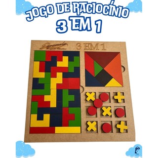 Tabuleiro 3 Em 1 Tangram Tetris E Jogo Da Velha Em Mdf Raciocínio Lógico  