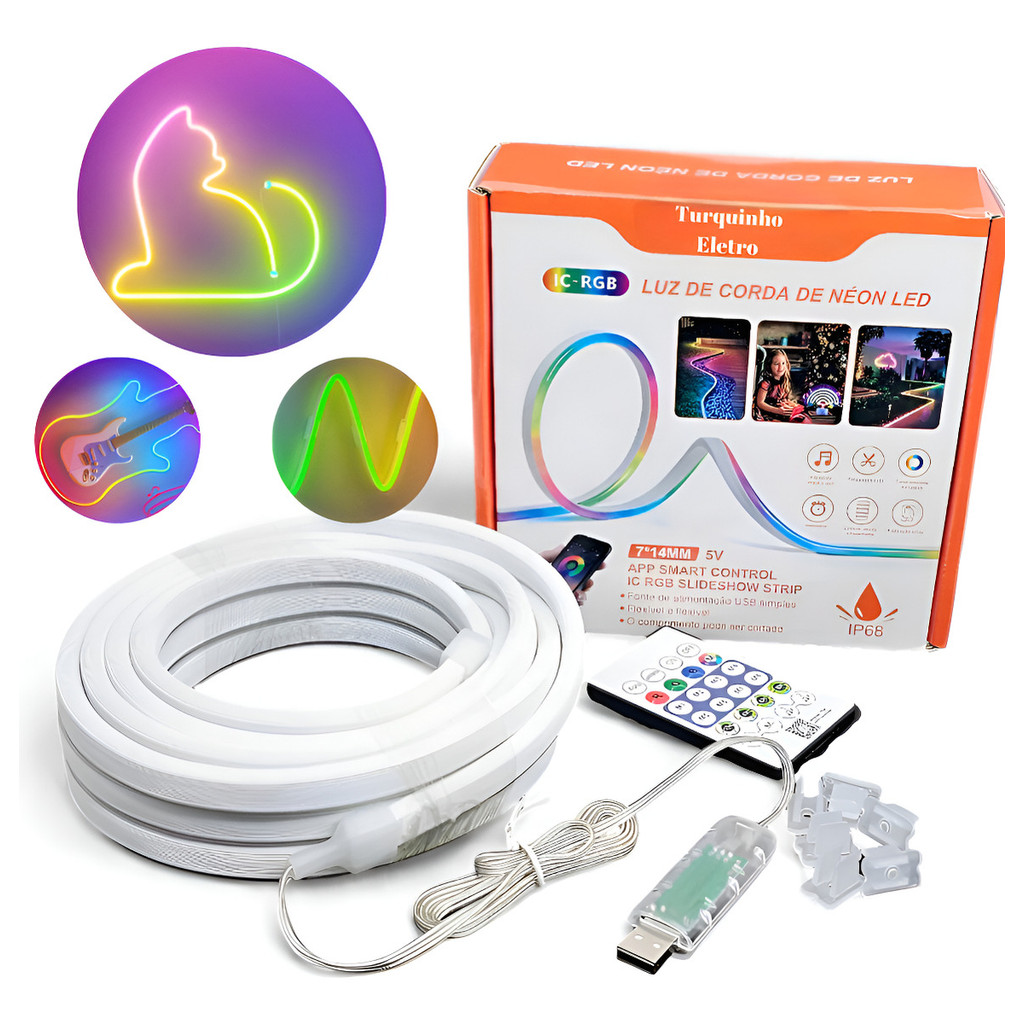 Fita Led Neon Smart Rgb Usb 5v 5mts Prova D'água P/ Desenhar Digital 7*14MM IP68