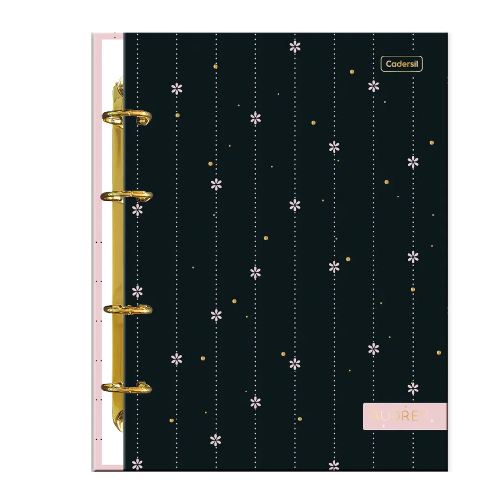 Caderno Argolado Colegial Capa Dura 80fls Audrey - CADERSIL Capa:Flores