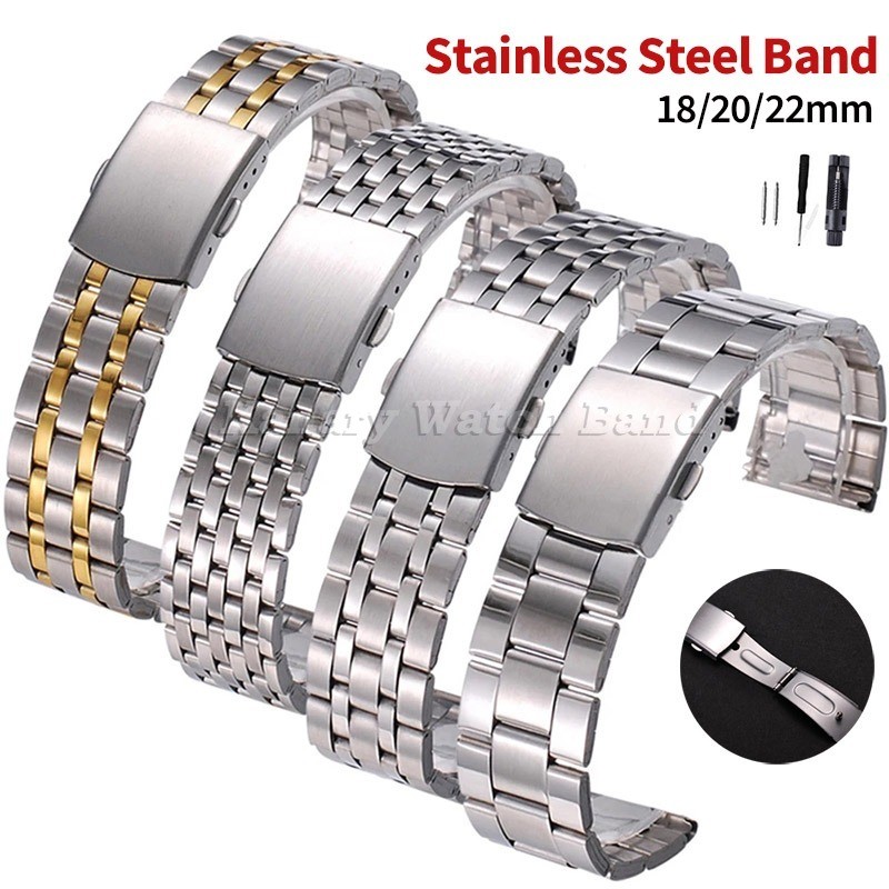 18mm 20mm 22mm Pulseira De Relógio De Aço Inoxidável Fivela Dobrável Metal Universal Masculino Feminino Smartwatch Subst