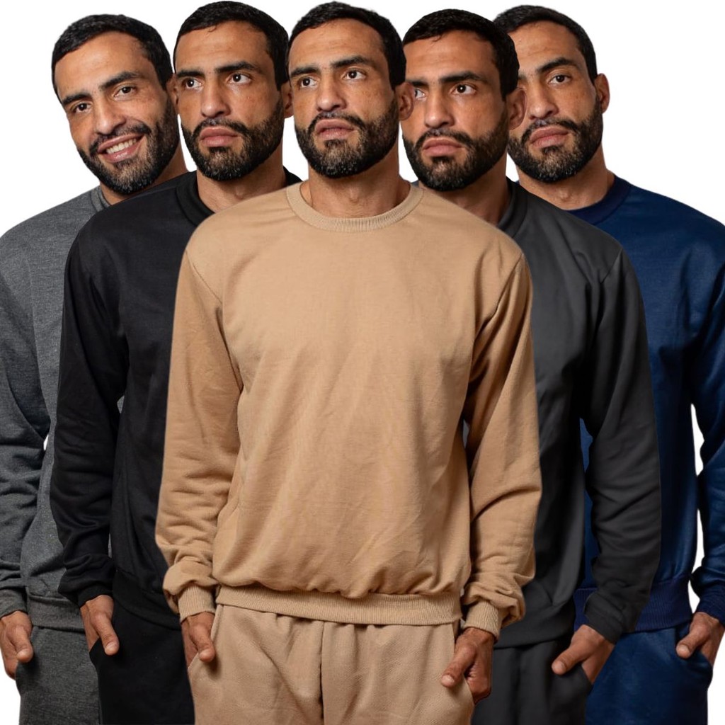 Kit 5 Blusas Manga Comprida Casaco Moletinho sem Capuz Moda Inverno Roupas Masculinas Confortáveis