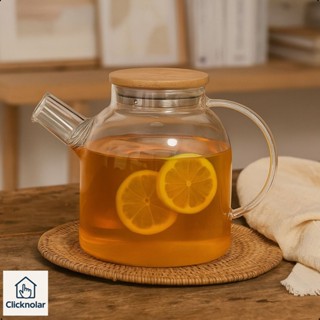 Chaleira de Vidro Borosilicato com Coador Inox para água chá e tampa de bambu  - Resistente Ao Fogo em Oferta na Shopee