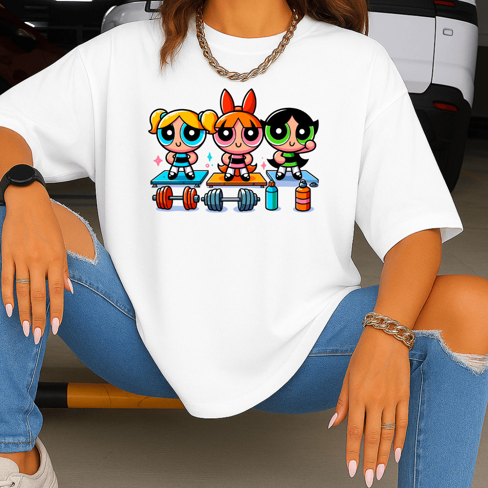 Camiseta Feminina Unissex Estampada Meninas Super Poderosas Treino de Algodão Street Wear