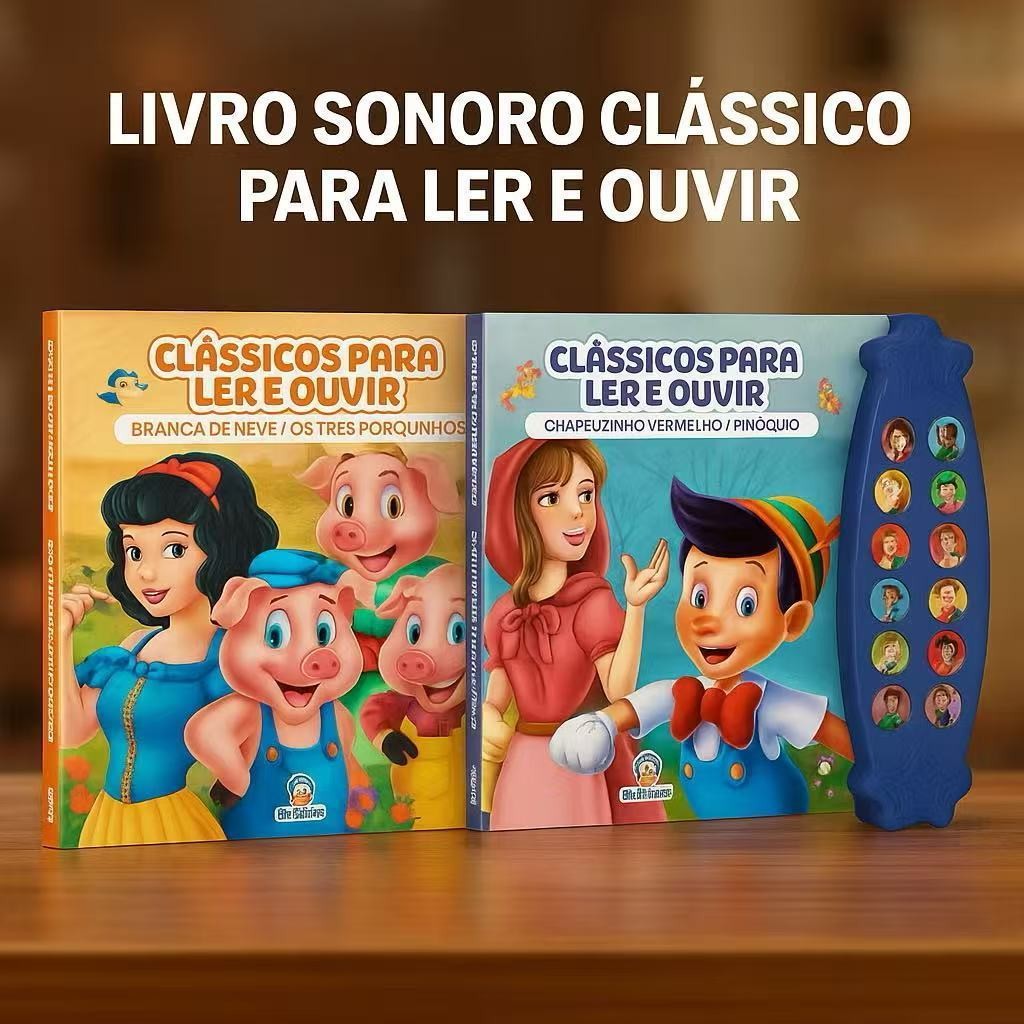 Livro Clássicos para ler e ouvir: Branca de neve e três porcinhos / Chapeuzinho e Pinóquio - Sonoro em Oferta na Shopee