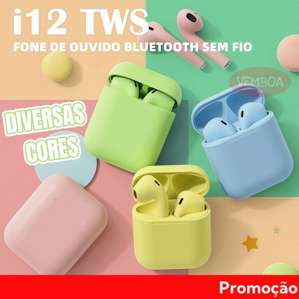 i12 TWS Fone De Ouvido Bluetooth Sem Fio Com Fones Estéreo Intra-Auriculares Microfone Para Jogos Esportivos Xiaomi