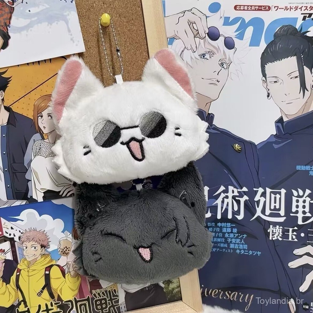 Chaveiro de Pelúcia Squeak Jujutsu Kaisen Gojo Satoru Boneco de Gato Periférico de Animação Pendente de Mochila Decoraçã