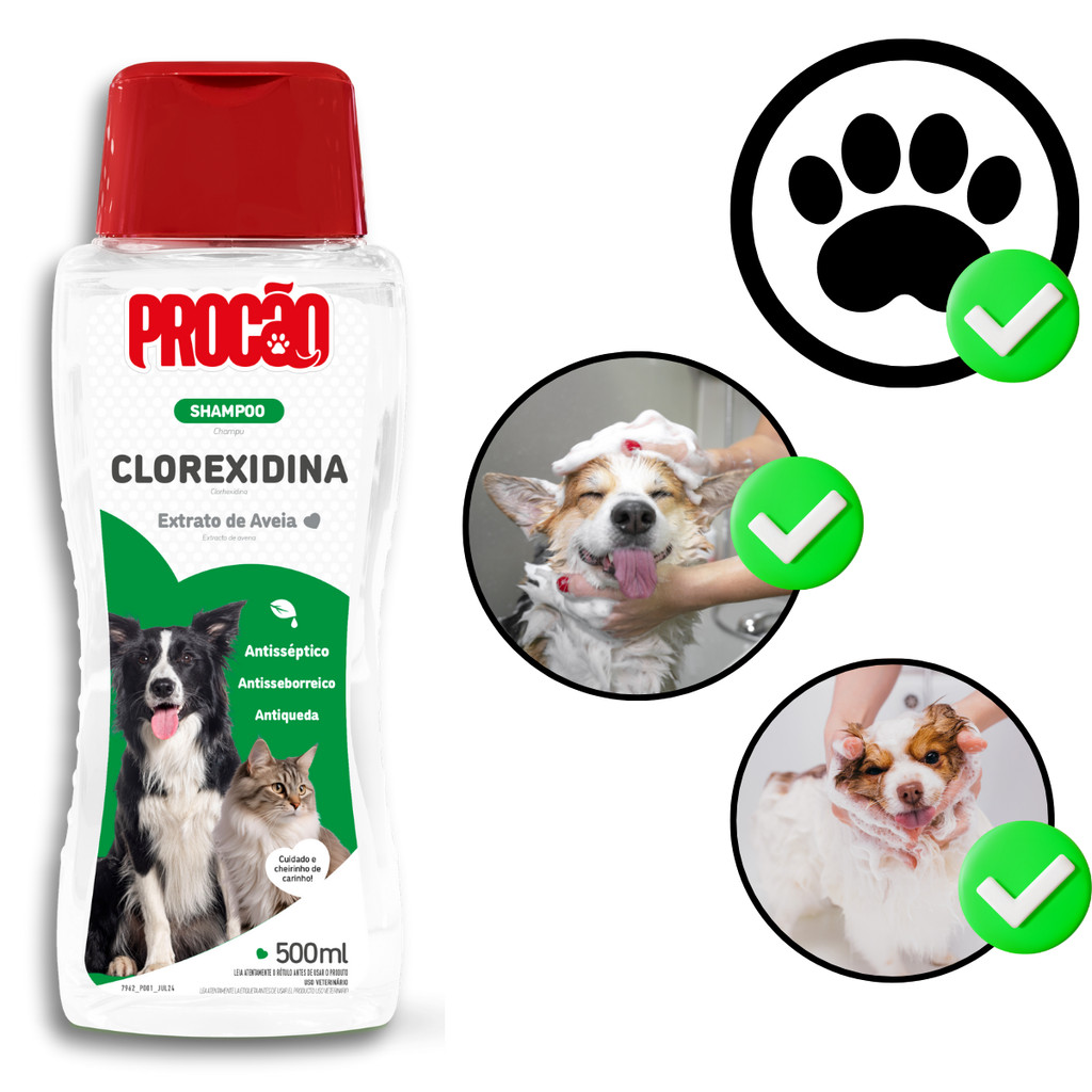 Shampoo Clorexidina Procão Antiqueda e Antisséptico P/ Cães e Gatos Aroma Aveia 500ml