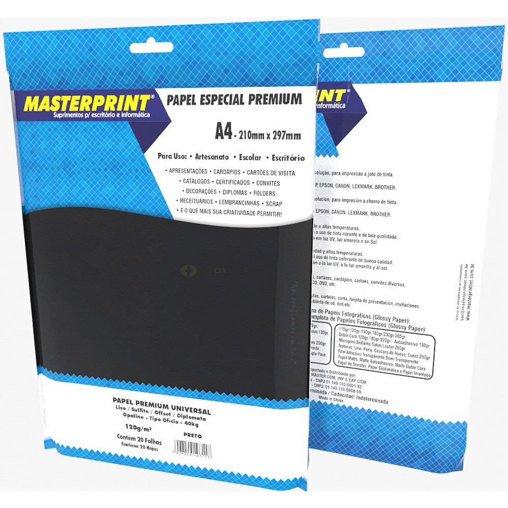 Papel Preto A4 180g Diplomata Offset 50 Folhas Masterprint