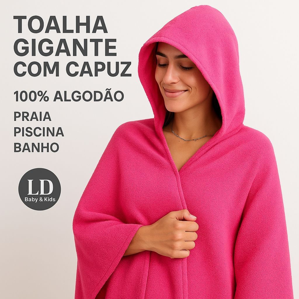 Toalha Banhão com Capuz Praia,Piscina e Banho - Algodão Macio e Gigante Tamanho ÚNICO