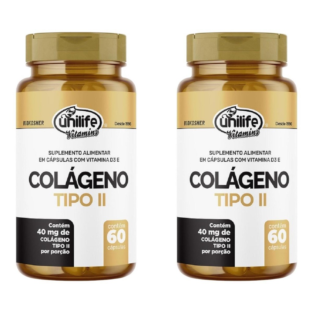 2Uni  Colágeno Tipo II  Vitamina D 40mg De 60 Cápsulas Cada