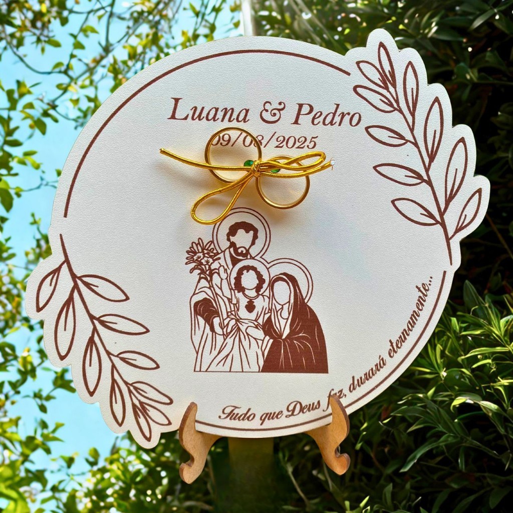 Porta Alianças Sagrada Família em MDF – Personalizado para Casamento