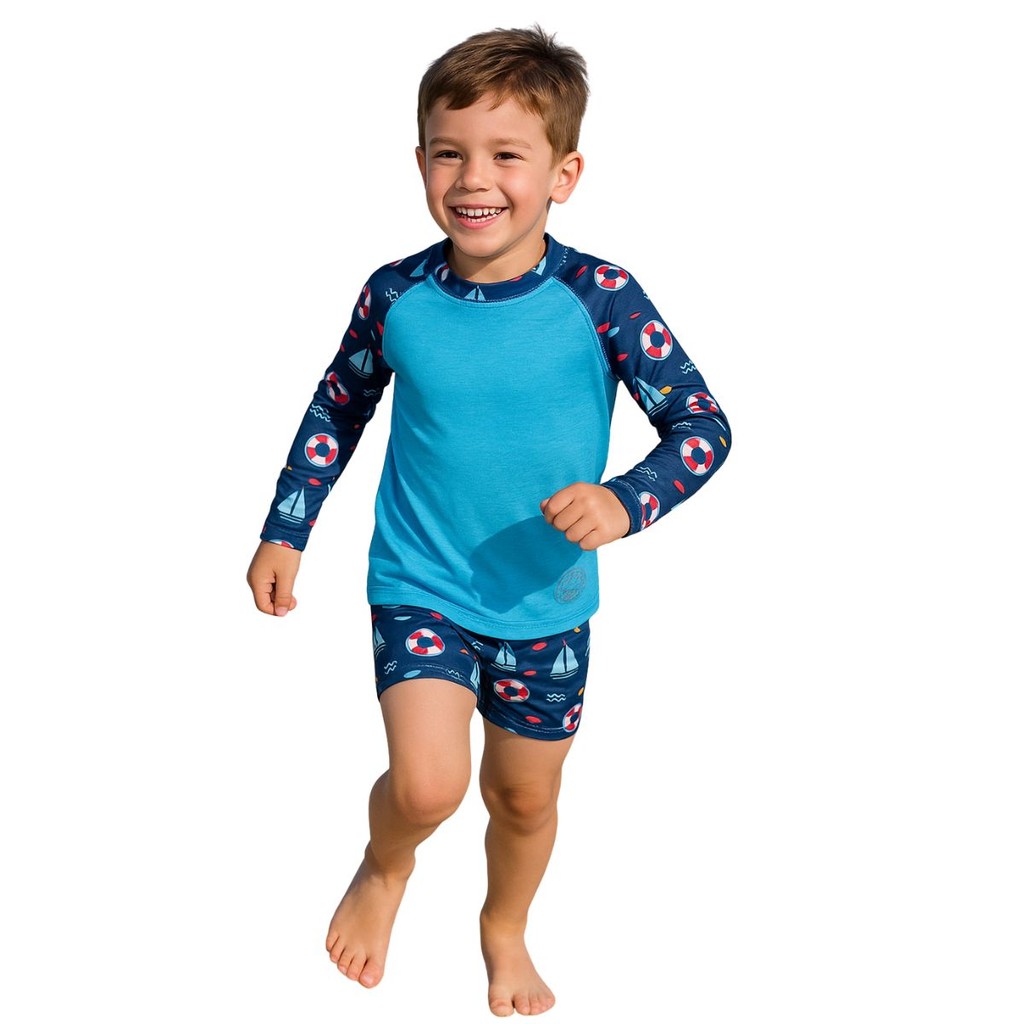 Kit De Sunga Marinheiro Infantil Blusa Proteção Solar Uv50+
