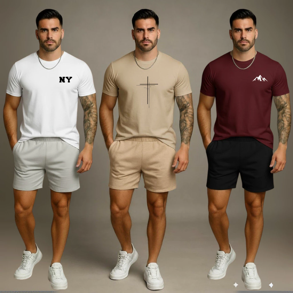 Kit 3 Camisetas Masculino Branco Bege Bordô Algodão Blusa Camisa — imagem 1