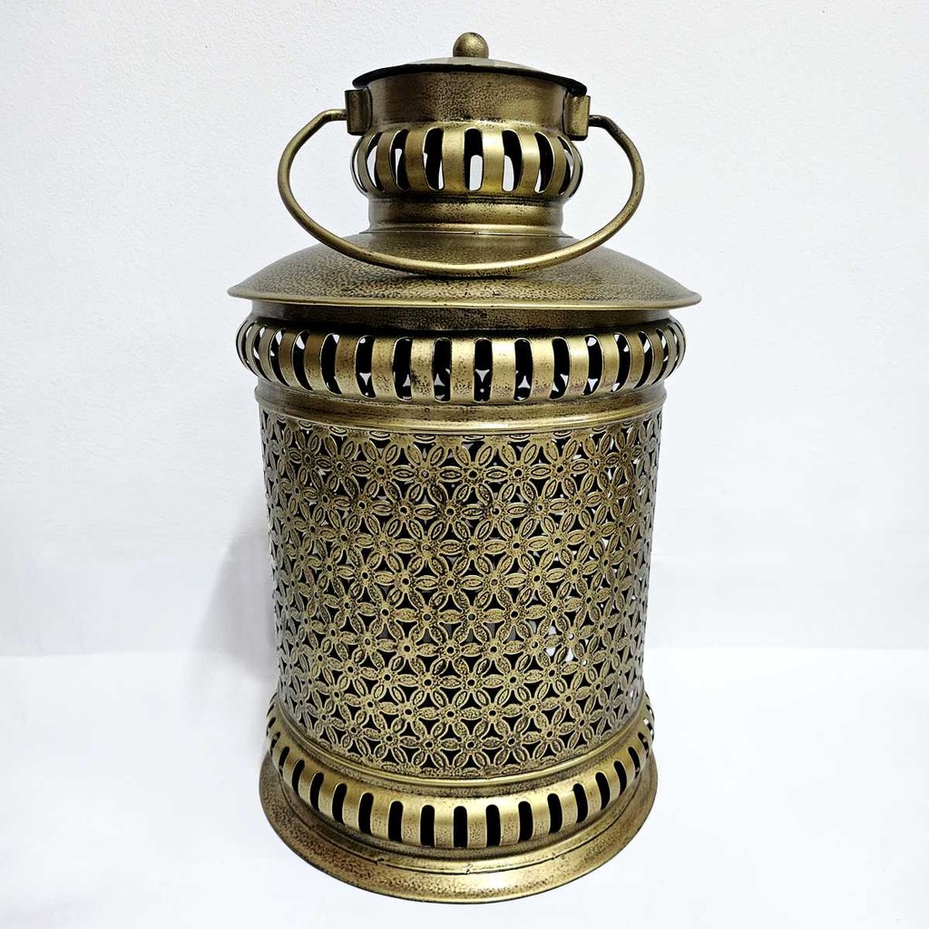 Vaso Lamparina Indiana de Ferro Dourado 36 cm de Altura