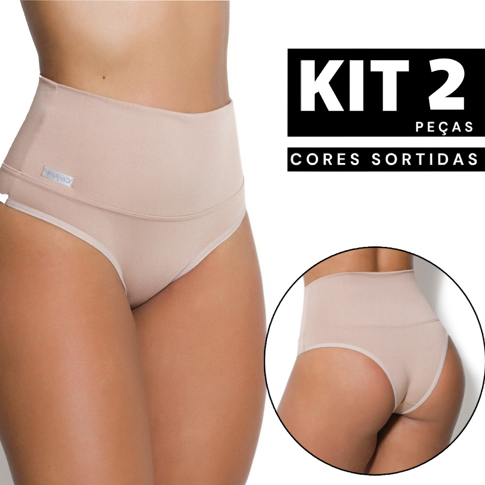 Kit 2 ou 1 Calcinha Modeladora Cós Alto de Alta Compressão Reduz Medida Seca Barriga Barata Sexy