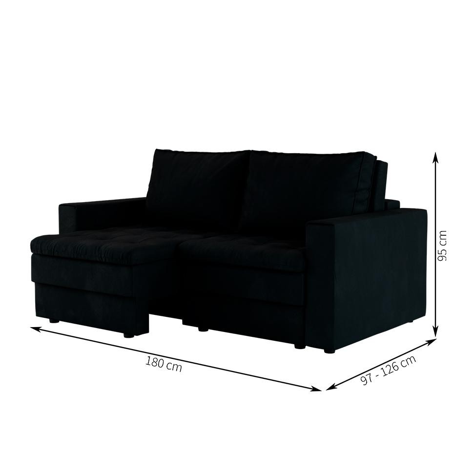 Sofá 3 Lugares Retrátil Berna Suede Preto 180 cm — imagem 2 de 2