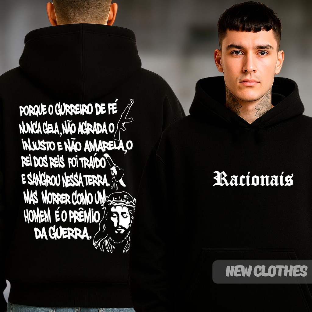 Moletom Racionais Mc's Fé Em Deus Guerreiro De Fé Blusa Frio Rap Nacional