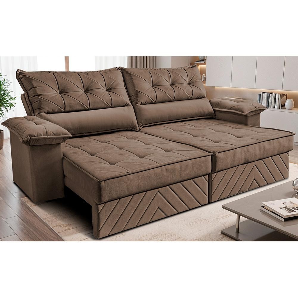 Sofá Retrátil e Reclinável 2,40m com Molas e Espuma D33 Thunder Velusoft Castor Cama inBox em Oferta na Shopee
