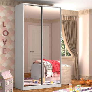 Guarda-Roupa Solteiro 2 Portas com Espelho 3 Gavetas Branco em Oferta na Shopee