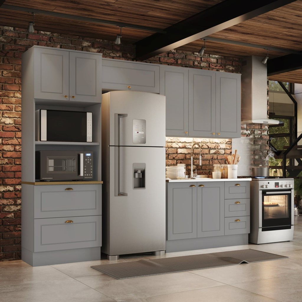 Cozinha Compacta 8 Portas 5 Gavetas Peças Emily Cinza/Nature em Oferta na Shopee