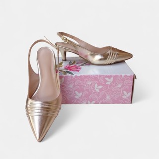 Scarpin Slingback Dourado com Sola de Borracha e Salto 5cm – Elegância,  e Conforto Premium em Oferta na Shopee
