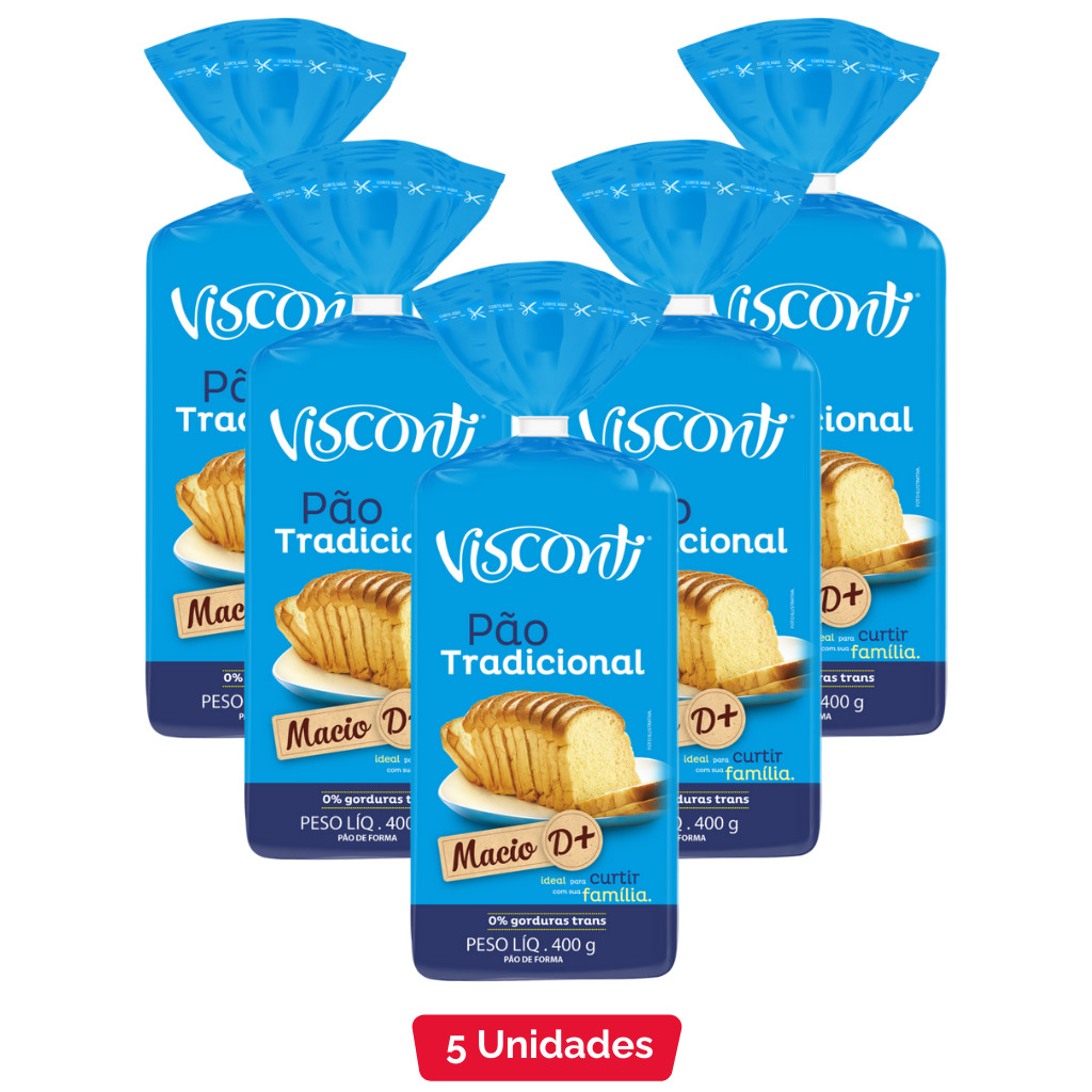 Pão De Forma Tradicional Visconti - 5 Unidades de 400G