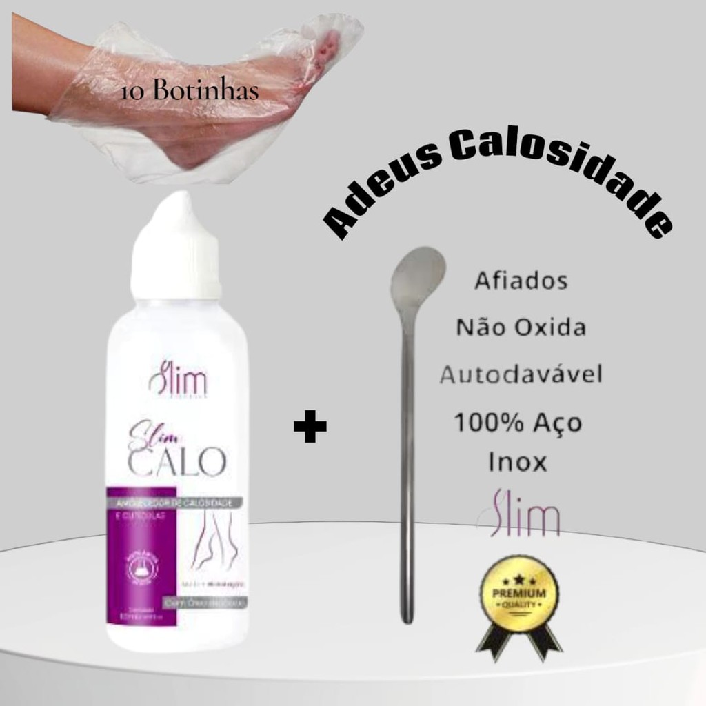 Espátula  Slim para Calosidade aço inoxidável + Amolecedor de calos Slim + 10 Botinhas