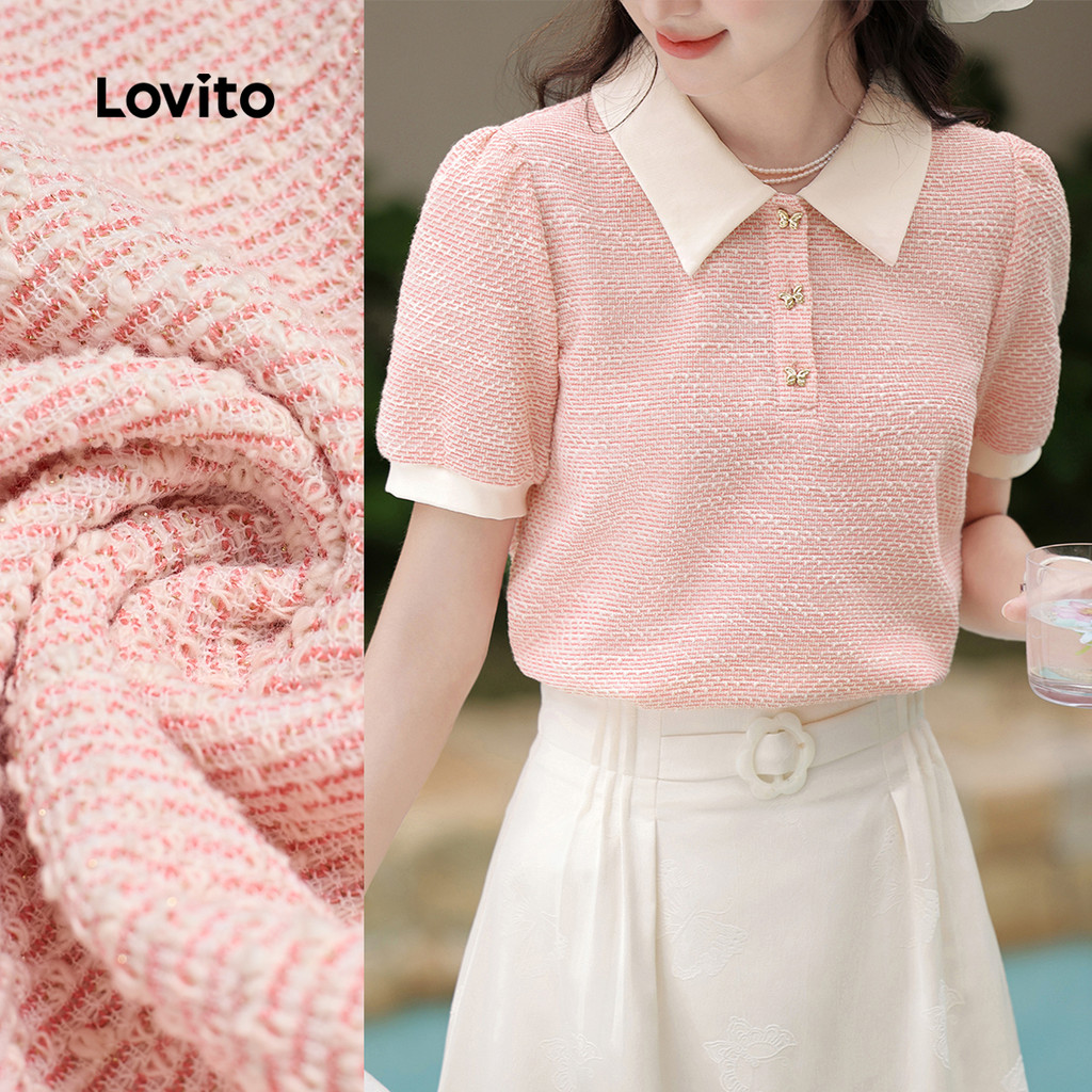 Lovito Blusa Casual Cores Contrastantes Blusa Verão/Primavera Para Mulheres L129ED376 em Oferta na Shopee