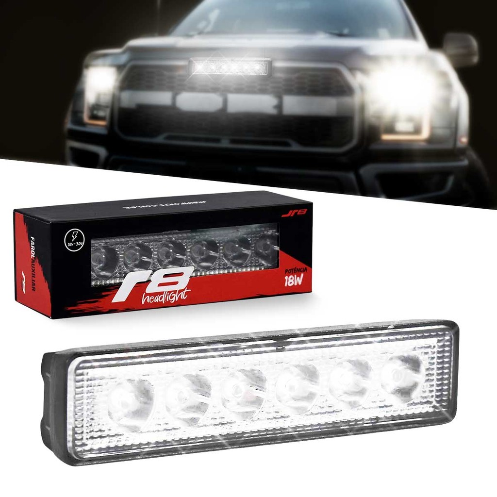Farol Auxiliar Retangular com 6 LEDs 18W Universal 12V e 24V em Oferta na Shopee