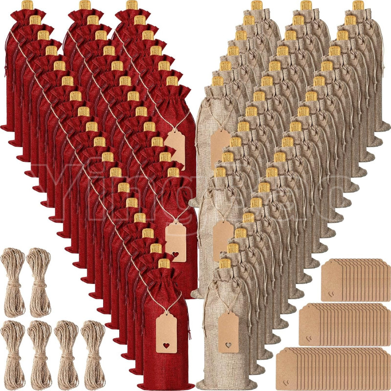 Sacos De Vinho De Serapilheira Premium De 6/12 Unidades Com Etiquetas De , Presente Reutilizáveis Cordões Garrafa Para C em Oferta na Shopee