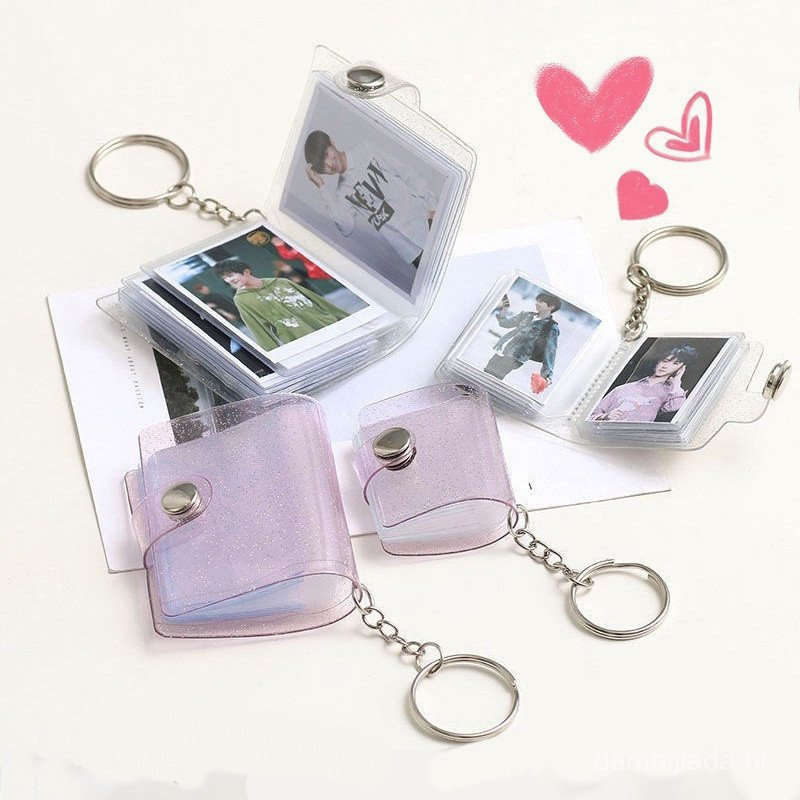 Detalhes do Mini Álbum de Fotos, Chaveiro Fofo, Porta-Cartões de Fotos Transparente, Armazenamento de Imagens Portátil 2ZQQ