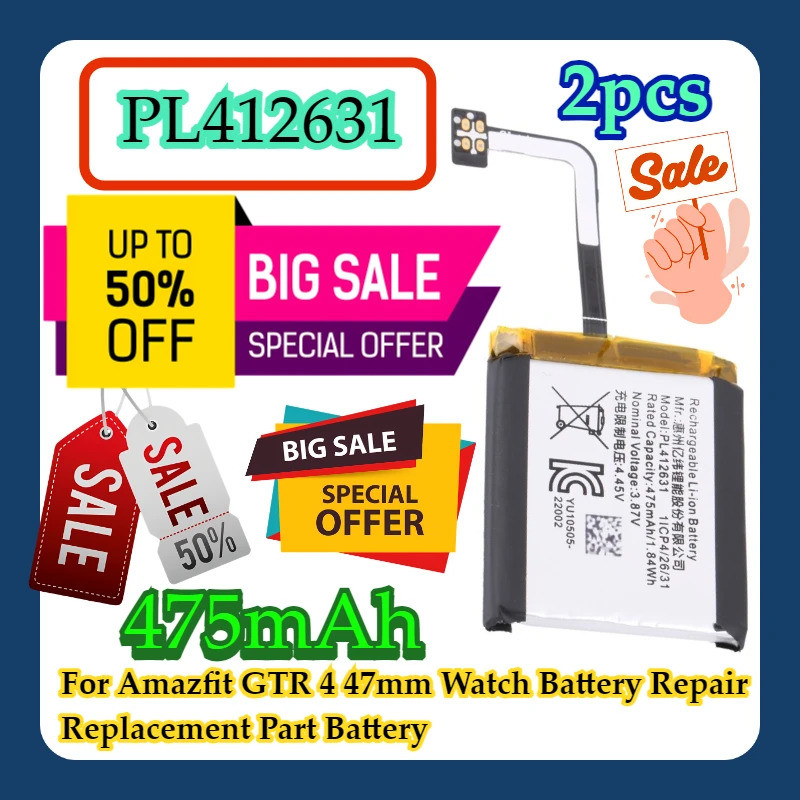 2 Peças Para Relógio Amazfit GTR 4 47mm Bateria Peça De Reposição Reparo XDOU 475mAh PL412631