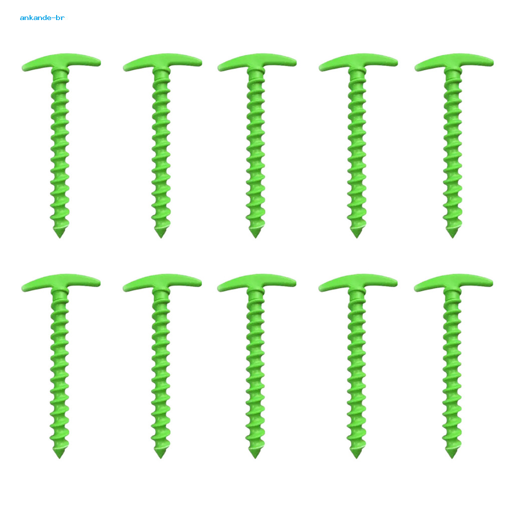 Non-slip Tent Peg 10pcs Heavy Duty Plastic Stakes T-shaped Spiral Ground Pegs for Camping Hiking Garden Canopy Windproof