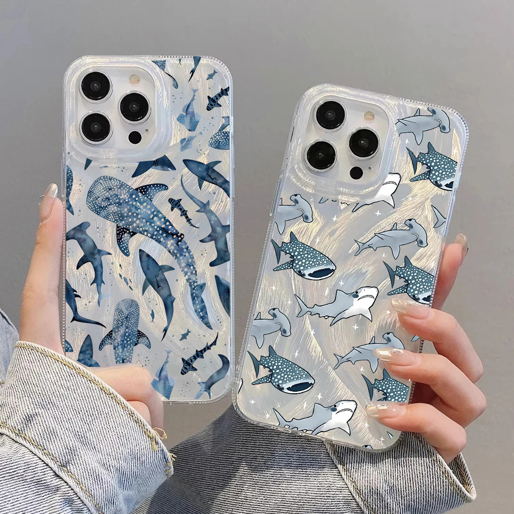 Cute Shark Whale Cellphone Case For IPhone 17 16 Pro Max 17 Air 15 14 13 12 11 Pro Max X XS XR 16e Case Fashion Silver L
