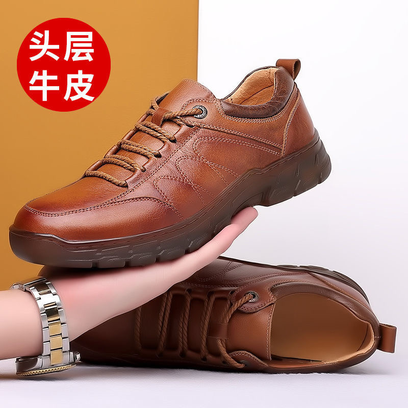 2024 outono novo estilo sapatos de couro masculino camada superior sapatos casuais masculinos de meia-idade pai sapatos