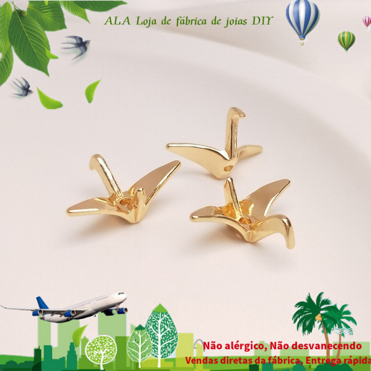 14K banhado a ouro com preservação de cor Real banhado a ouro mil guindaste de papel pingente tridimensional de furo úni