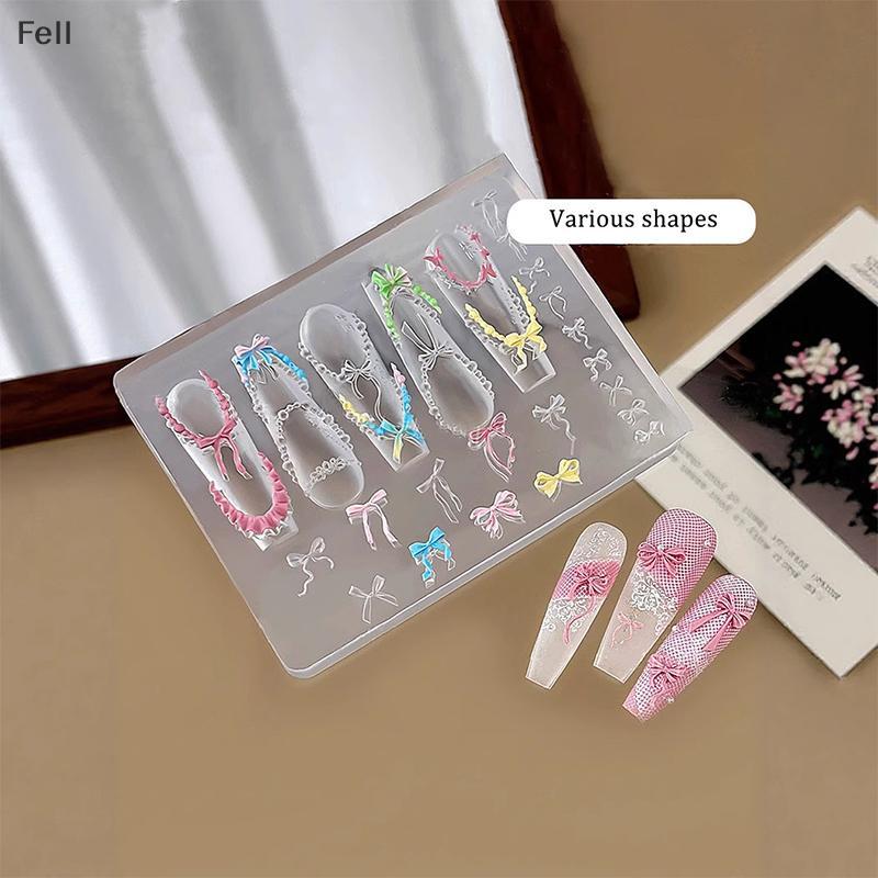 [Fel] Bowknot Bead Chain Ribbon 3D Acrílico Mold Decorações De Nail Art DIY Design Silicone Template Para Encantos De Un