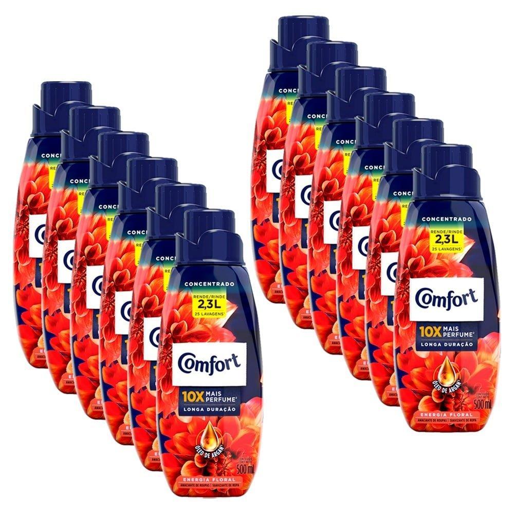 Amaciante Comfort Concentrado Energia Floral 500ml Embalagem c/ 12 Unidades