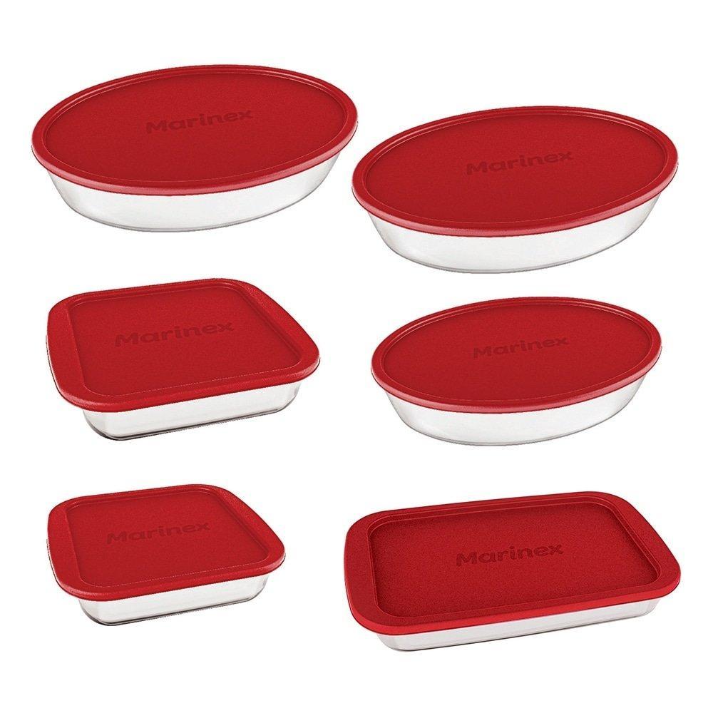 Imagem Conjunto de Assadeiras de Vidro Marinex com Tampa Vermelha 6 Peças