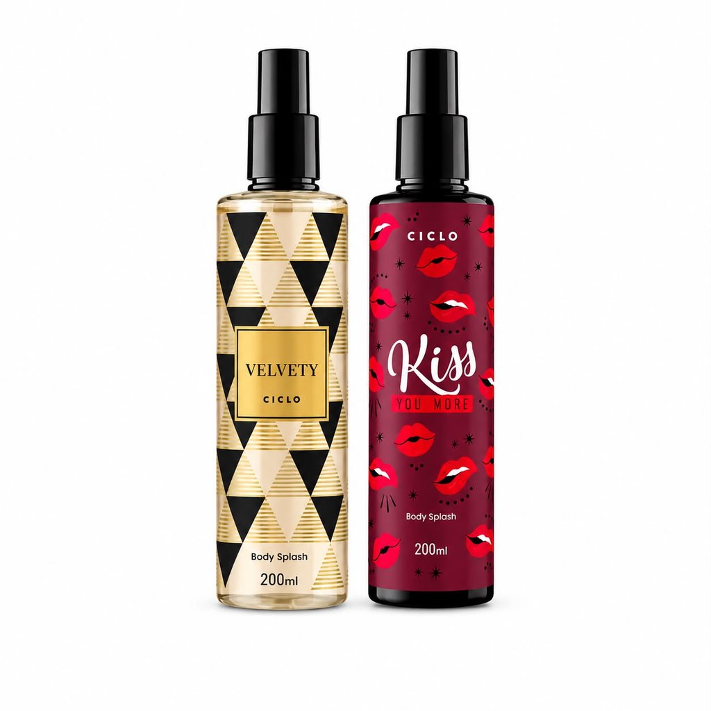 KIT CICLO BODY SPLASH VELVETY 200ML + BODY SPLASH KISS YOU MORE 200ML FRAGRÂNCIAS FLORAL DOCES