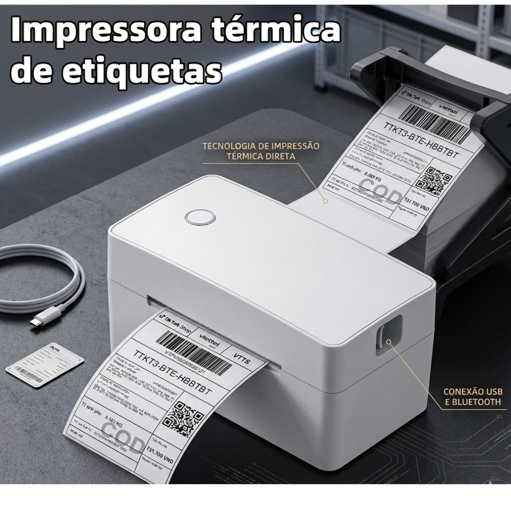 Impressora de Etiquetas Térmica para Correios – Mini Impressora de Etiquetas de Envio