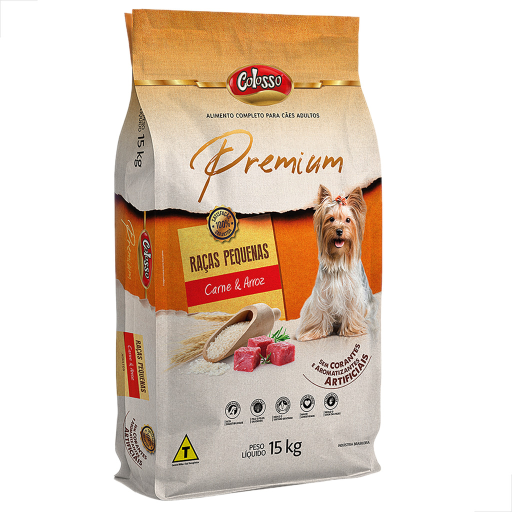 Ração Colosso Premium Carne e Arroz para Cães Adultos Raças Pequenas 15kg Nutrição Completa e Digestiva