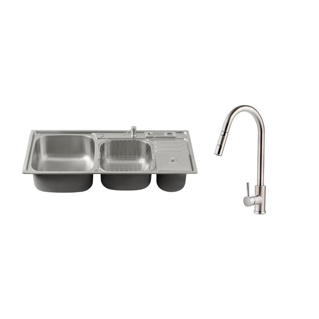 Kit Cuba Dupla Gourmet Nukini e Torneira Misturador Monocomando Iriri Pingoo.casa - Prata