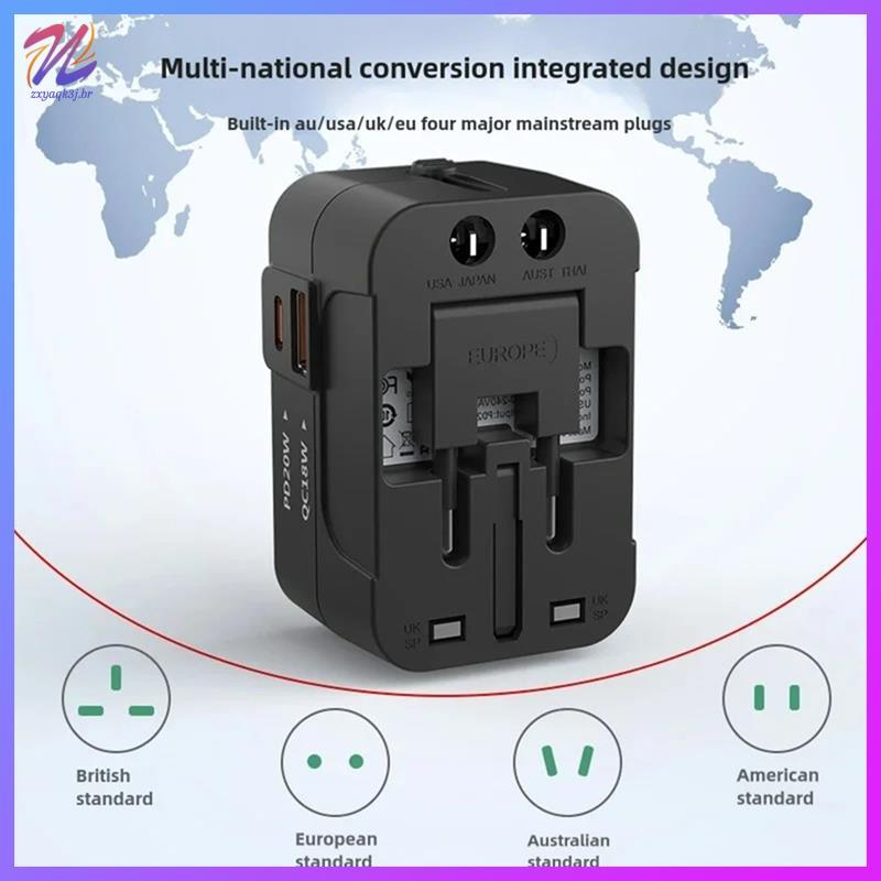 Adaptador De Viagem Ue Reino Unido Eua AU Carregador De Energia Conector Com Porta USB TypeC