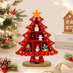 Enfeite de Madeira - Árvore de Natal Vermelha - 18x14cm - 1 unidade - Rizzo