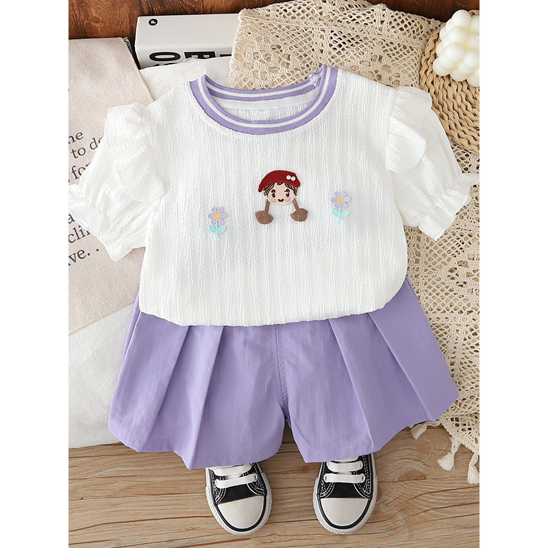 Meninas roupas de verão moda Shorts de manga curta terno bebê verão crianças dos desenhos animados meninas roupas d