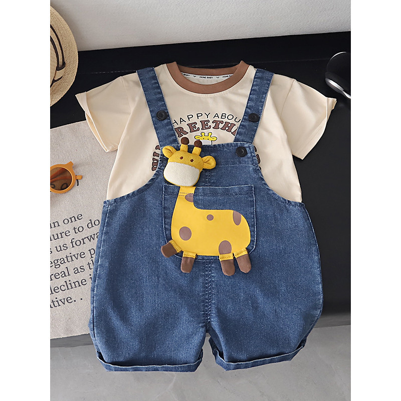 Meninos roupas de verão moda girafa macacão terno bebê verão dos desenhos animados moda bebê crianças roupas na moda
