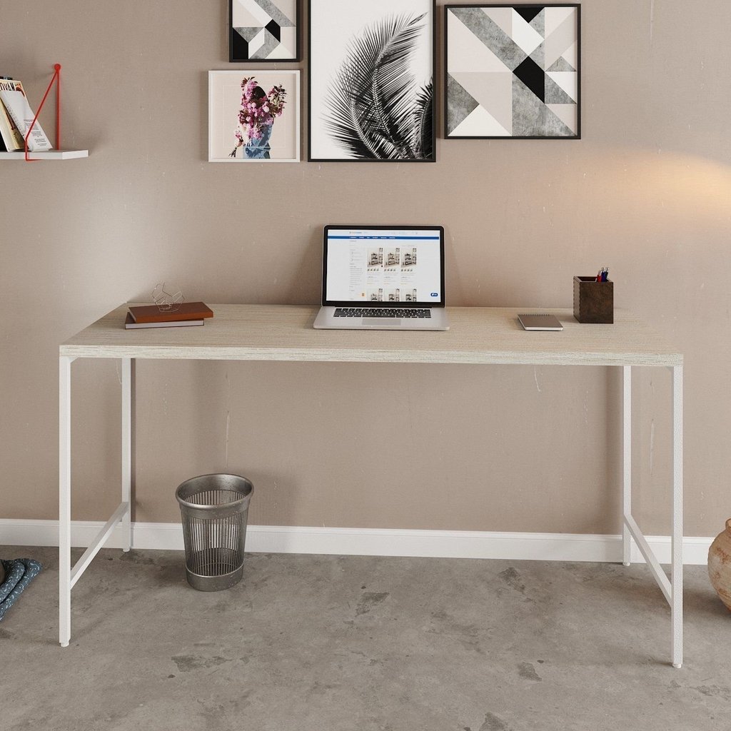 Escrivaninha Mesa Escritório Active 150cm Industrial Yescasa Branco Snow/Branco Chess